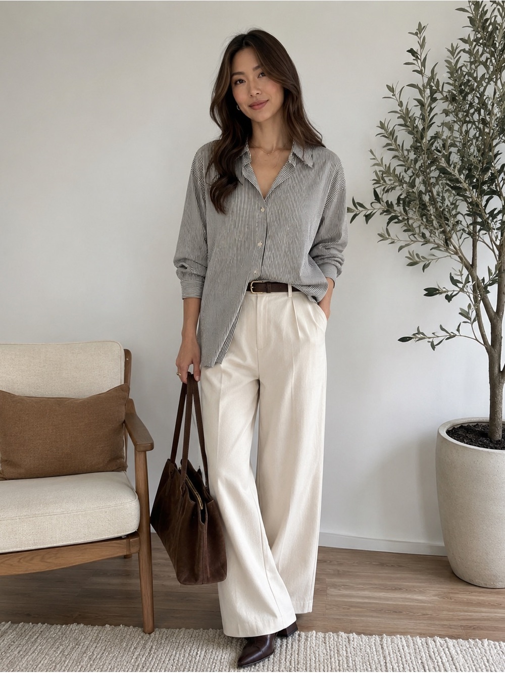 Classic Black and White Pinstripe Button-Down Shirt
